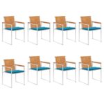 Chaises de jardin lot de 8 avec coussins Bois d'acacia solide