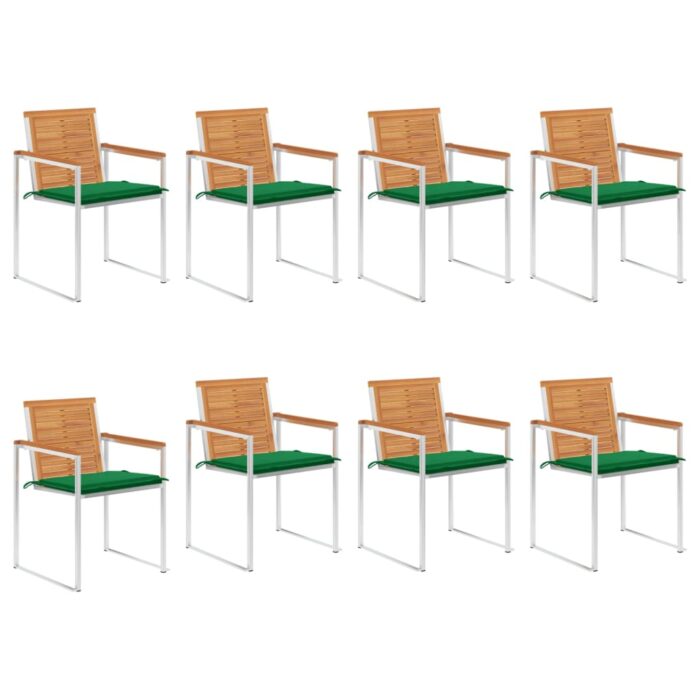 Chaises de jardin lot de 8 avec coussins Bois d'acacia solide – Image 1