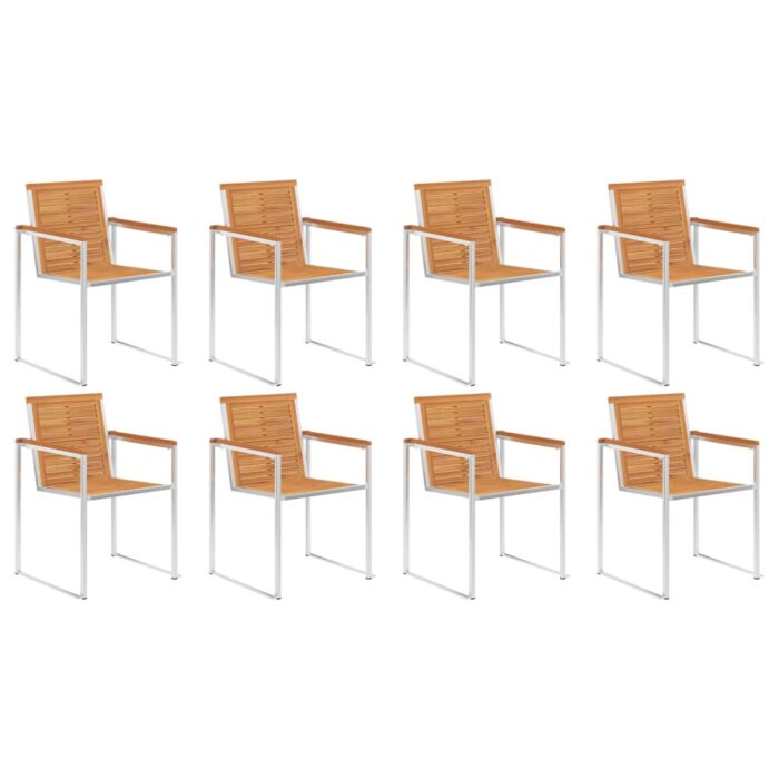 Chaises de jardin lot de 8 avec coussins Bois d'acacia solide – Image 2
