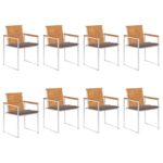 Chaises de jardin lot de 8 avec coussins Bois d'acacia solide