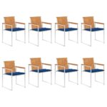 Chaises de jardin lot de 8 avec coussins Bois d'acacia solide