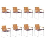 Chaises de jardin lot de 8 avec coussins Bois d'acacia solide