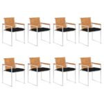 Chaises de jardin lot de 8 avec coussins Bois d'acacia solide