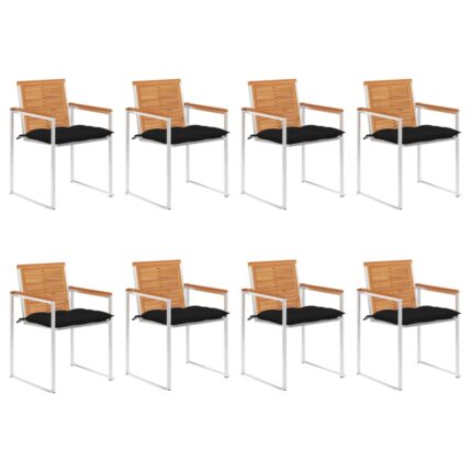 Chaises de jardin lot de 8 avec coussins Bois d'acacia solide