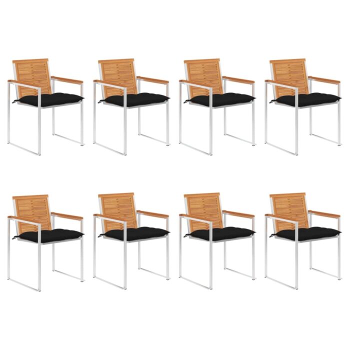 Chaises de jardin lot de 8 avec coussins Bois d'acacia solide – Image 1