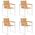 Chaises de jardin lot de 4 bois teck solide et acier inoxydable