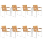 Chaises de jardin lot de 8 Bois teck solide et acier inoxydable