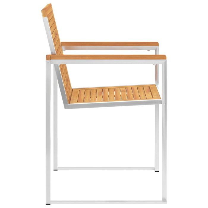 Chaises de jardin lot de 8 Bois teck solide et acier inoxydable – Image 3