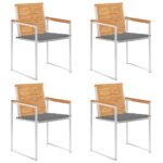 Chaises de jardin lot de 4 avec coussins Bois de teck massif