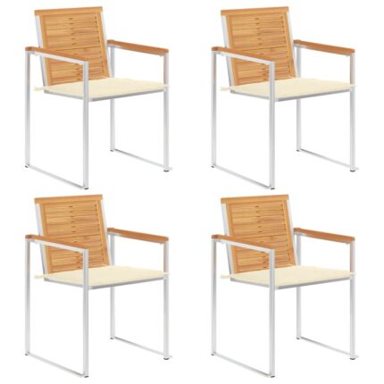 Chaises de jardin lot de 4 avec coussins Bois de teck massif