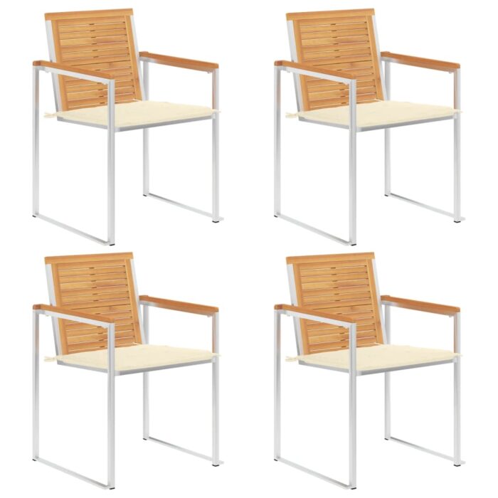 Chaises de jardin lot de 4 avec coussins Bois de teck massif – Image 1