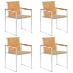 Chaises de jardin lot de 4 avec coussins Bois de teck massif