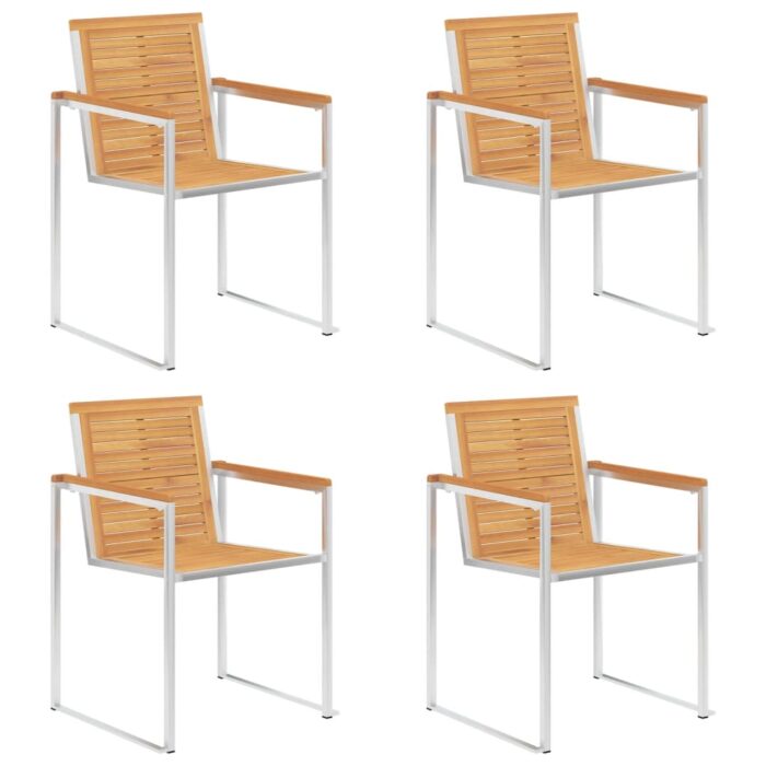 Chaises de jardin lot de 4 avec coussins Bois de teck massif – Image 2