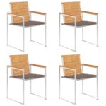 Chaises de jardin lot de 4 avec coussins Bois de teck massif