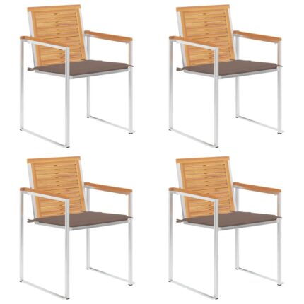Chaises de jardin lot de 4 avec coussins Bois de teck massif