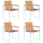 Chaises de jardin lot de 4 avec coussins Bois de teck massif