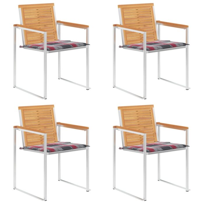 Chaises de jardin lot de 4 avec coussins Bois de teck massif – Image 1