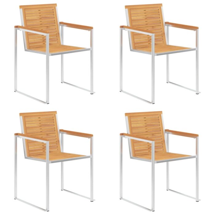 Chaises de jardin lot de 4 avec coussins Bois de teck massif – Image 2