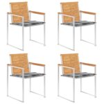 Chaises de jardin lot de 4 avec coussins Bois de teck massif