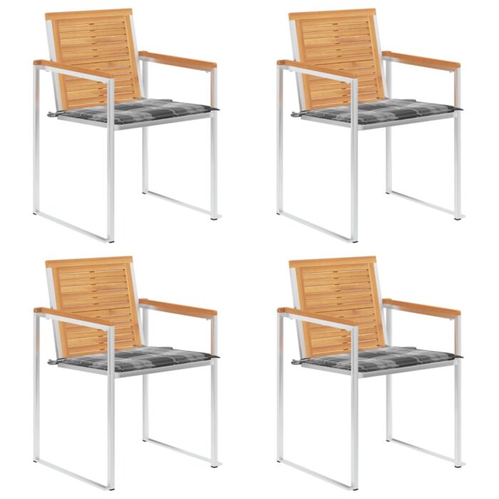Chaises de jardin lot de 4 avec coussins Bois de teck massif – Image 1