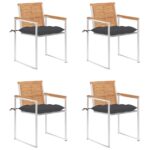 Chaises de jardin lot de 4 avec coussins Bois de teck massif
