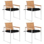 Chaises de jardin lot de 4 avec coussins Bois de teck massif