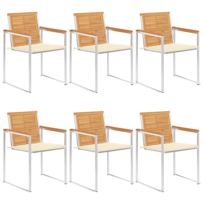 Chaises de jardin lot de 6 avec coussins Bois de teck massif – Image 1