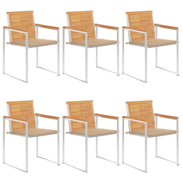Chaises de jardin lot de 6 avec coussins Bois de teck massif – Image 1