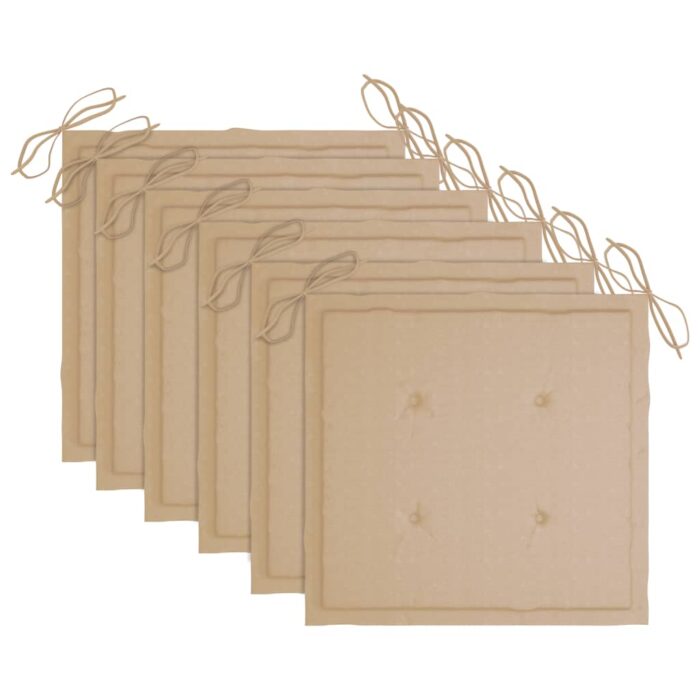 Chaises de jardin lot de 6 avec coussins Bois de teck massif – Image 6