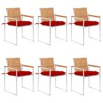 Chaises de jardin lot de 6 avec coussins Bois de teck massif