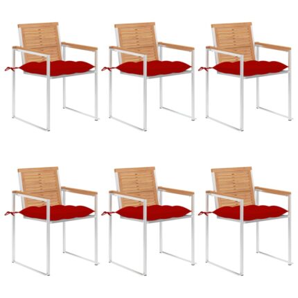 Chaises de jardin lot de 6 avec coussins Bois de teck massif