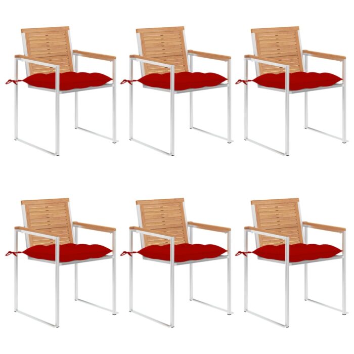 Chaises de jardin lot de 6 avec coussins Bois de teck massif – Image 1