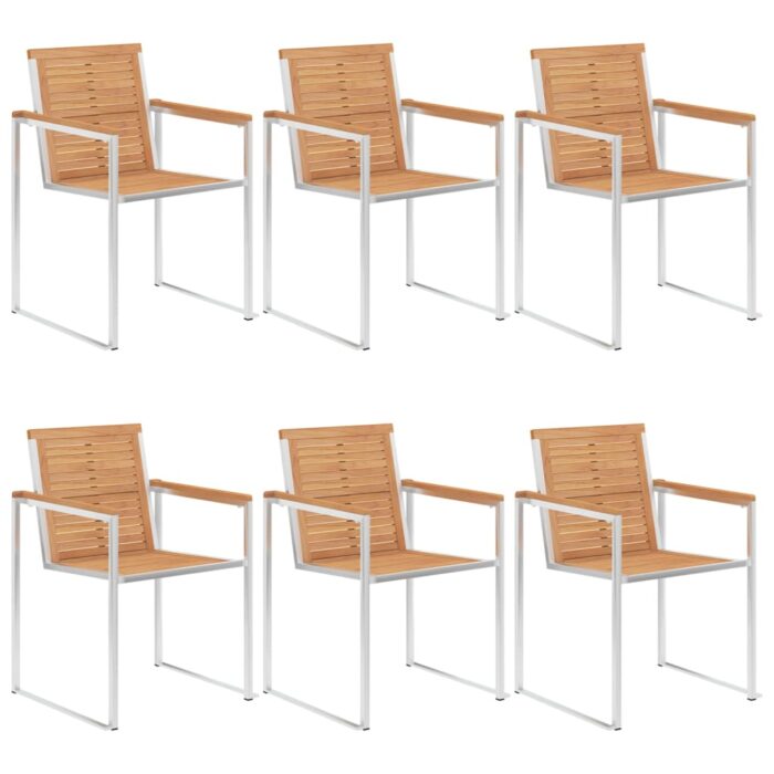 Chaises de jardin lot de 6 avec coussins Bois de teck massif – Image 2