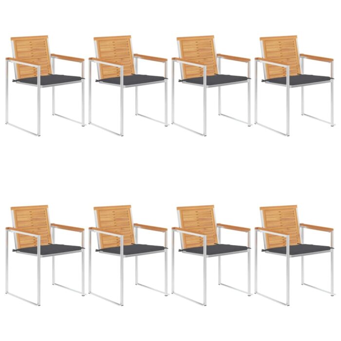 Chaises de jardin lot de 8 avec coussins Bois de teck massif – Image 1
