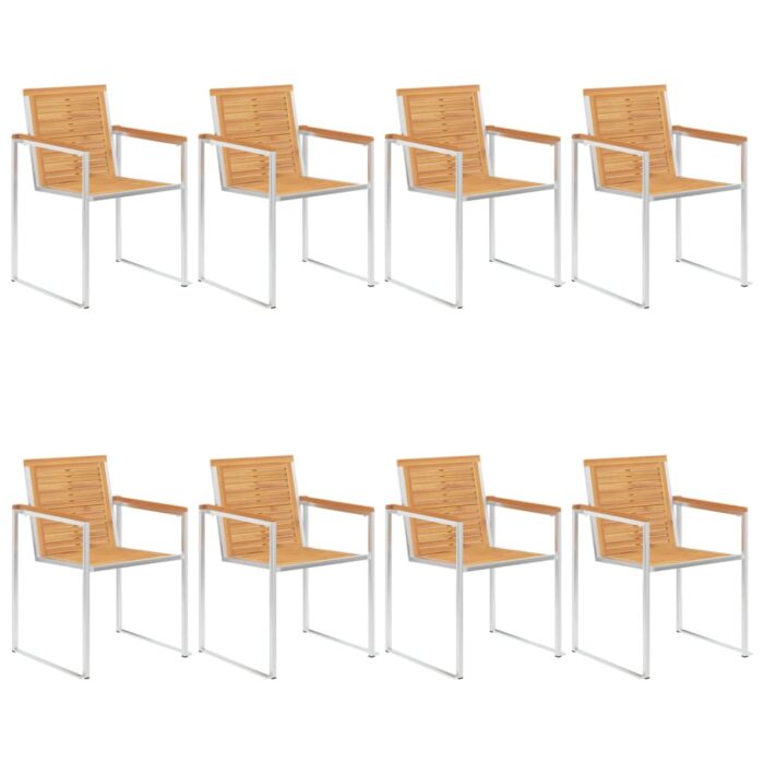 Chaises de jardin lot de 8 avec coussins Bois de teck massif – Image 2