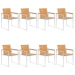 Chaises de jardin lot de 8 avec coussins Bois de teck massif