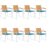 Chaises de jardin lot de 8 avec coussins Bois de teck massif