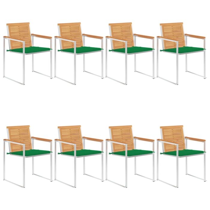 Chaises de jardin lot de 8 avec coussins Bois de teck massif – Image 1
