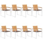 Chaises de jardin lot de 8 avec coussins Bois de teck massif