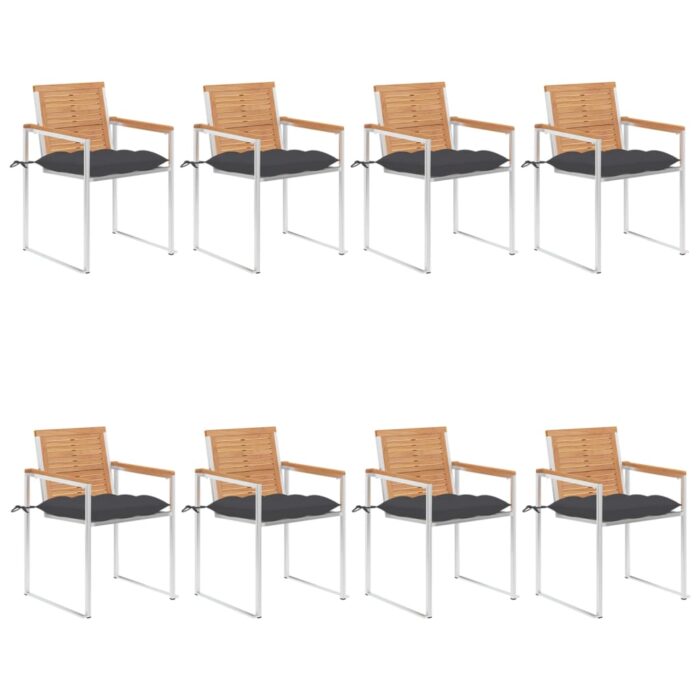 Chaises de jardin lot de 8 avec coussins Bois de teck massif – Image 1