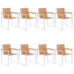 Chaises de jardin lot de 8 avec coussins Bois de teck massif – Image 2