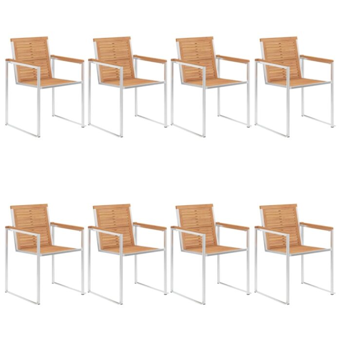 Chaises de jardin lot de 8 avec coussins Bois de teck massif – Image 2