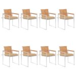 Chaises de jardin lot de 8 avec coussins Bois de teck massif