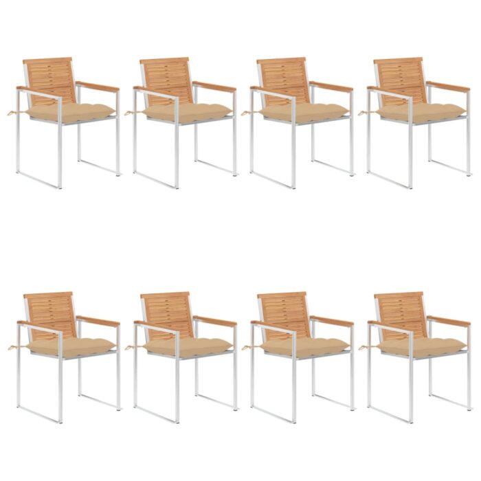 Chaises de jardin lot de 8 avec coussins Bois de teck massif – Image 1