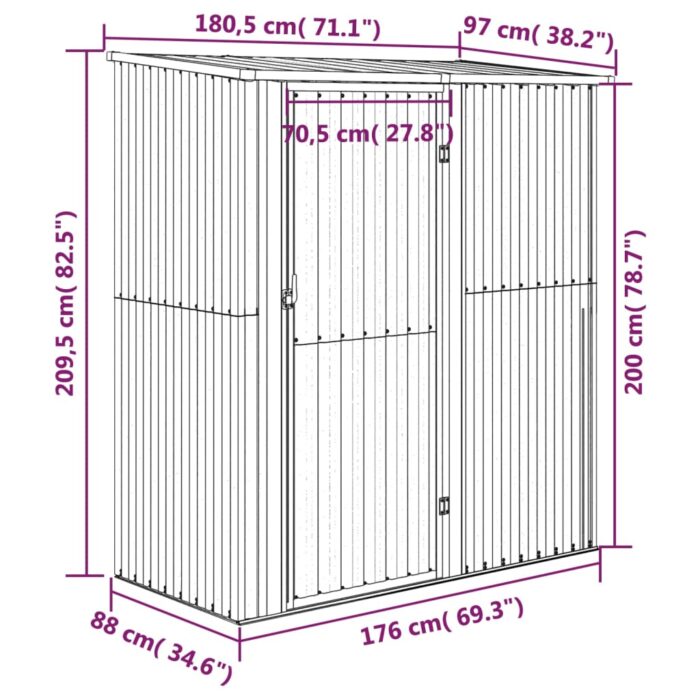 Abri de jardin 180,5x97x209,5 cm acier galvanisé aspect bois – Image 5