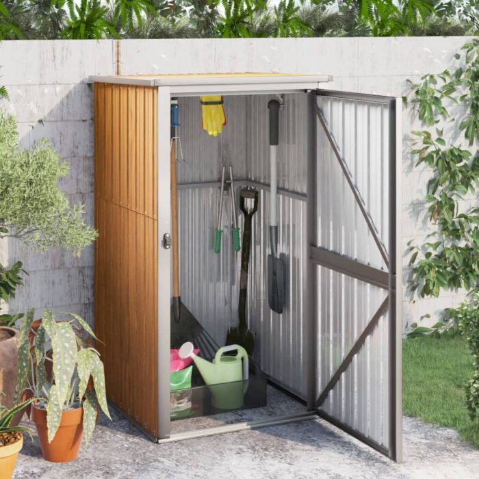 Abri à outils de jardin marron 88x89x161 cm acier galvanisé – Image 1
