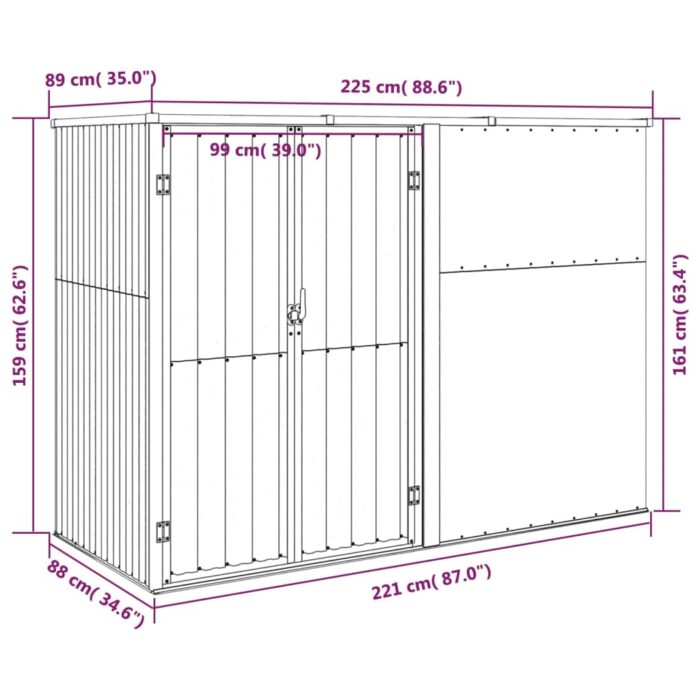 Abri à outils de jardin Vert 225x89x161 cm Acier galvanisé – Image 5