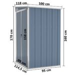 Remise de jardin murale Gris 118x100x178 cm Acier galvanisé – Image 5