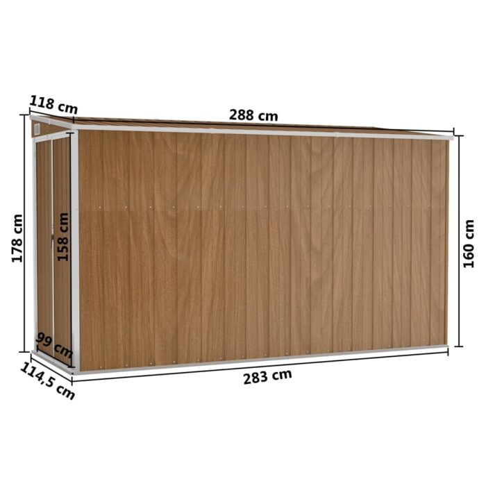 Abri de jardin mural Marron 118x288x178 cm Acier galvanisé – Image 5