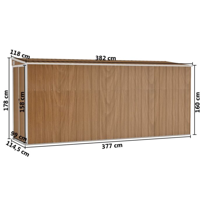 Abri de jardin mural Marron 118x382x178 cm Acier galvanisé – Image 5